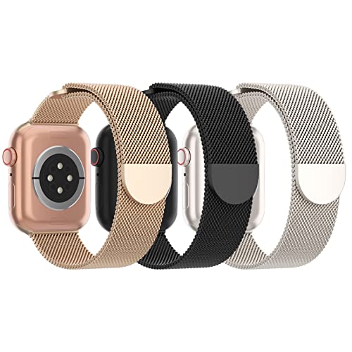 Image of 3 Pack Mesh Metal Magnetic Compatible with Apple Watch Bands Women Men | Stainless Steel Loop Strap for iWatch Band 38mm 40mm 41mm 42mm 44mm 45mm 46mm 49mm Series 11 /10 /9 /8 /SE /7 /6 /5 /4 /Ultra 3 2 1