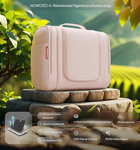Travelaner® Kosmetyczka DESIGN 2026, XXL Wisząca Kosmetyczka Podróżna 3w1, Pojemność 9 Litrów, dla Kobiet i Mężczyzn, Duża Torba Toaletowa, Różowy