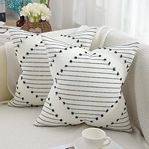 Mecatny Boho Throw Pillow Covers Navy and Cream White Pillow Covers 20X20 Set of 2 Farmhouse Decorative Pillow Covers for Couch Sofa Living Room
