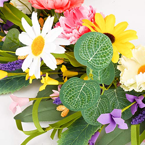 Artificial Flower Wreath,20” Purple Yellow White Pink Floral Wreath Spring And Summer Wreath Front Door Wreath For Home Party Festival Wedding Decor #TOP4