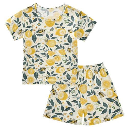 ALAZA Lemon Bee Pajama Set Short Sleeve Sleepwear Soft Lounge Nightwear