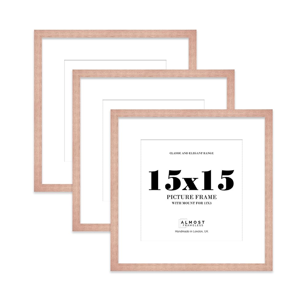 15x15 Bronze Picture Frame with Mount for 13x13 Photos, Prints - Modern Square Wall Frame, Set of 3