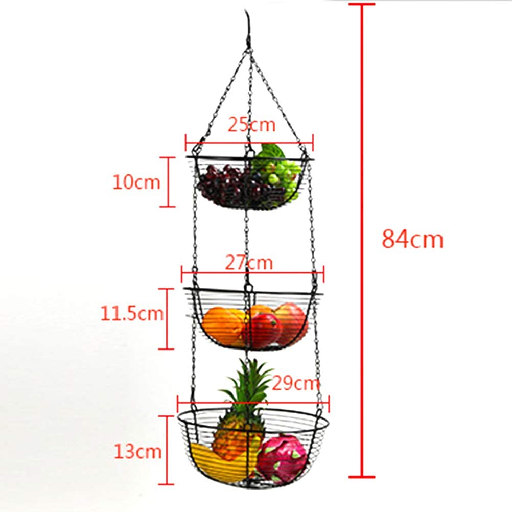 Hidyliu 3 Tier Hanging Fruit Basket Iron Vegetable Bowl Racks Storage Baskets for Kitchen Produce Cabinet Pantry Closet Organization