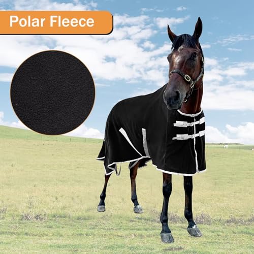 Image of Horse Cooler Blanket Horse Blanket Horse Fleece Cooler Blanket Polar Fleece Cooler for Horse, Horse Exercise Blanket, Horse Care Blanket（Black,72in）