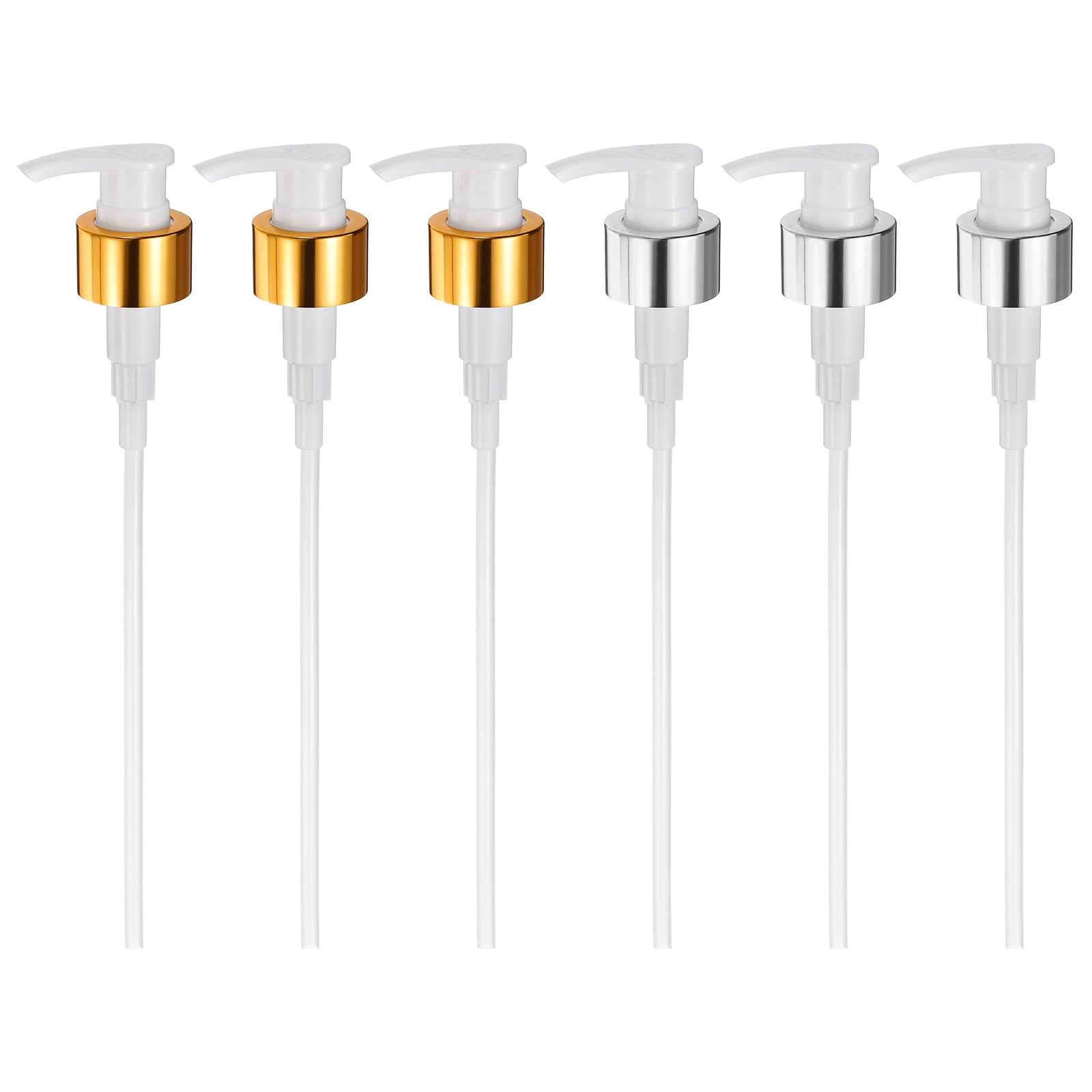 sourcing map 6 Pcs Soap Dispenser Pump Heads, Lotion Hand Soap Dispensers Top Pumps Replacement Switch Pumphead for Standard 28/410 Thread Size Lotion Shampoo Bottle, Gold White/Silver White