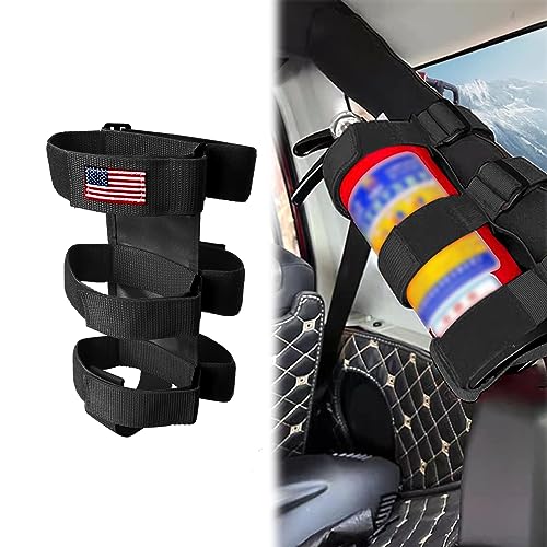 1PC Adjustable Fire Extinguisher Mount Strap, Compatible with Jp Wrangler 1965-2022 JK JKU TJ CJ Gladiator, American Flag Pattern, Fire Extinguisher Mount Holder, Black