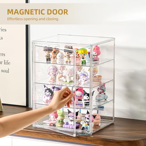 Image of 4 Tier Display Case for Collectibles,Clear Display Box with 3 Movable Plates ,Storage Container with Magnetic Door