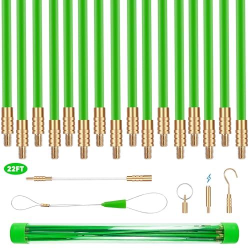 YIYITOOLS 22FT Fiberglass Electrical Wire Running Kit, Wire Fishing Tools Fish Tape Wire Puller, Cable Snake Fish Rods Kit with Different Attachments for Running Electrical,Ethernet,TV,Speaker Cables