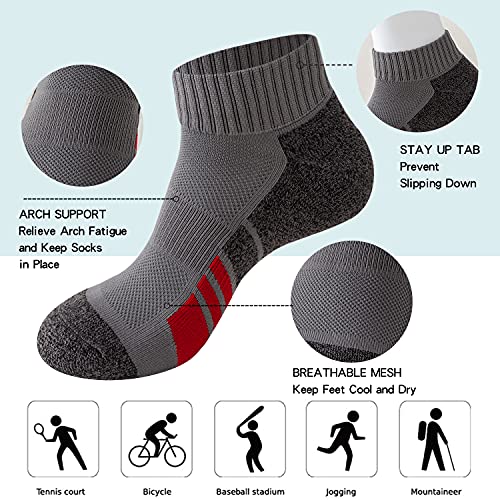 Sock Amazing 6 Pairs Mens Grey Ankle Socks Cushioned Sports Socks Low Cut Sock Athletic Sock for Climbing Running Cycling Tinnes3