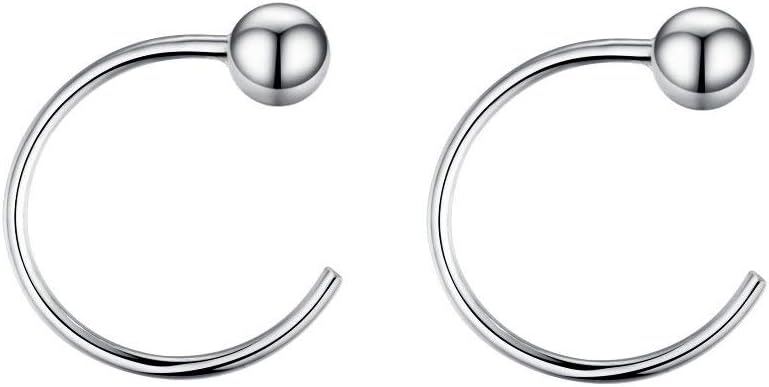 3mm Ball Half Small Piercing Hoop Studs Earrings for Cartilage Women Sensitive Ears Sterling Silver Cuff Wrap Minimalist Huggie Hoops Nose Ring Hypoallergenic Gifts