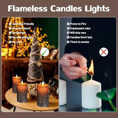 Image of Pine Bark Flameless Candles Set of 2, Christmas Candles with Remote & Timer
