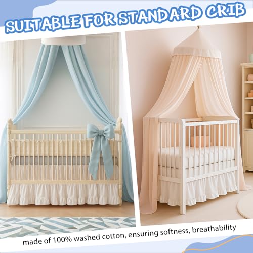 Image of Hahafelt White Crib Skirt for Baby Girls & Boys, 28 inch x 52 inch with 16 inch Drop-100% Washed Cotton Dust Ruffle Bed Skirt, Soft Nursery Bedding, Fits Standard Toddler Cribs, Boho Farmhouse Decor