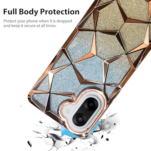 Image of VONZEE Gradient Glitter Case for ONE Plus NORD CE5, Luxury Electroplated 3D Cube, Diamond Bling Shiny Soft TPU Clear Shockproof Women Girls Protective Oneplus Nord CE5 Phone Cover (Gold)