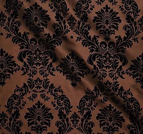 5 Yards Brown and Black Flocking Damask Taffeta Velvet Fabric 58" Flocked Decor