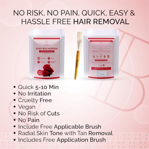 Image of Rose Hair Removal Wax Powder for Women & Men | Professional & Painless Herbal Wax Powder with Natural Ingredients for All Skin Types | Quick, Easy to Apply Hair Removal for Smooth Skin with No Irritation or Skin Rashes 100 Gms