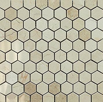 Crema Marfil 1 inch Hexagon Pattern Stone Tile Mosaics for Bathroom and Kitchen Walls Kitchen Backsplashes
