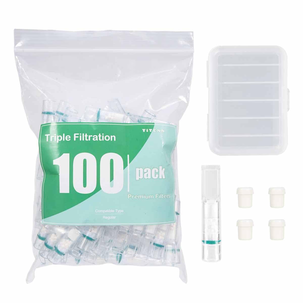 YiTenn 50/100/200 Pieces Triple Filtration Cigarette Filter with Portable  Case and Adapter, Large Filter, Anti Tar Plastic Filter Cigarette Holder  for Regular 5 mm