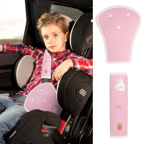 URAQT Protege Ceinture de Securite Enfant, 2 Pièces Adorables Lapin Protection Ceinture de Sécurité Enfant, Respirants et Doux pour la peau Protege Ceinture...