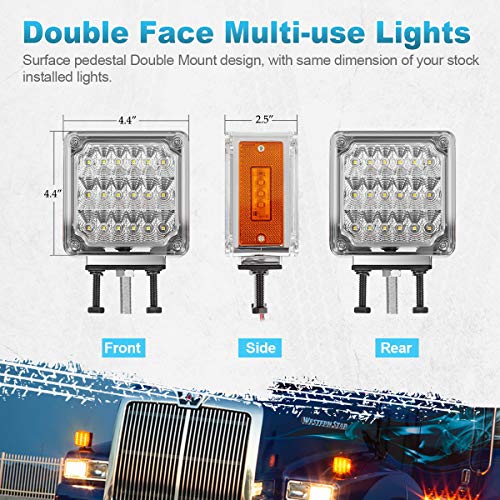 Partsam 2X Square Double Face Led Pedestal Light Cab Fender Turn Signal Light For Truck Towing Trailer,Dual Face Led Stop Turn Tail Parking Light Replacement For Peterbilt/Freightliner/Kenworth Trucks #TOP4