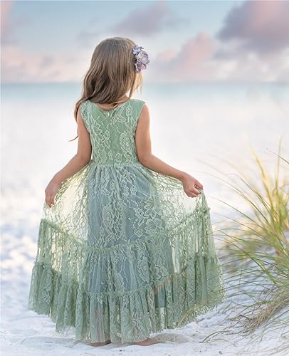 Flower Girl Dress Lace Boho Toddler Dresses Ruffle Girl Dress for Wedding Garden Party Holiday Communion Sleeveless4