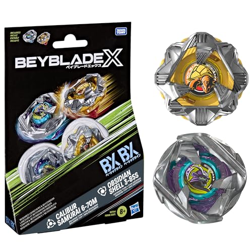 Beyblade X Dual Pack Calibur Samurai 6-70M BX et Obsidian Shell 3-85S BX, 2 toupies de Combat Takara Tomy à Rotation Droite, dès 8 Ans