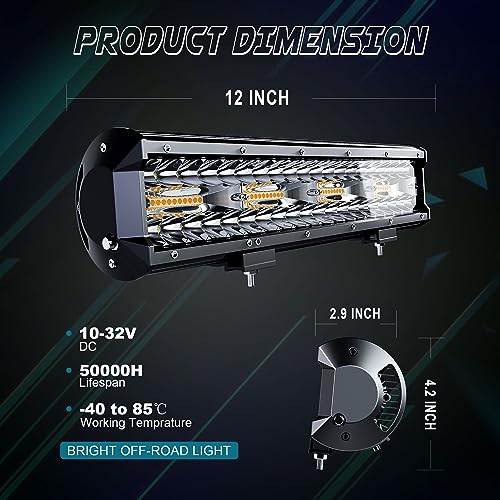 Image of 12 Inch 72W LED Light Bar White /Amber Flasing Strobe Light with Six Modes Driving Fog Lights Spot Flood Combo Beam Bumper Lights with Switch Wiring Harness for Offroad Truck 4WD SUV ATV UTV