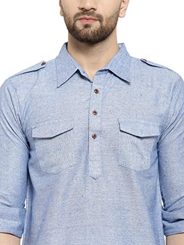 Image of Enchanted Drapes Light Blue Cotton Men's Pathani Kurta(XS to 7XL)