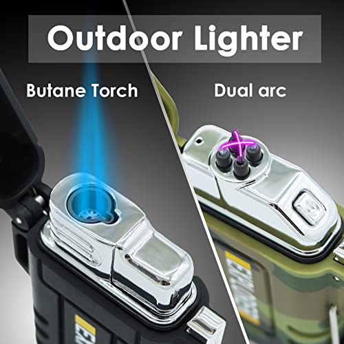 Zoocura 2 Pack Waterproof Arc Lighter Outdoor Windproof Torch Lighter 360° Dual Arc Butane Lighter Electric Usb Rechargeable Lighter Flameless Plasma Lighter Survival Camping Hiking Tactical Gear #TOP1