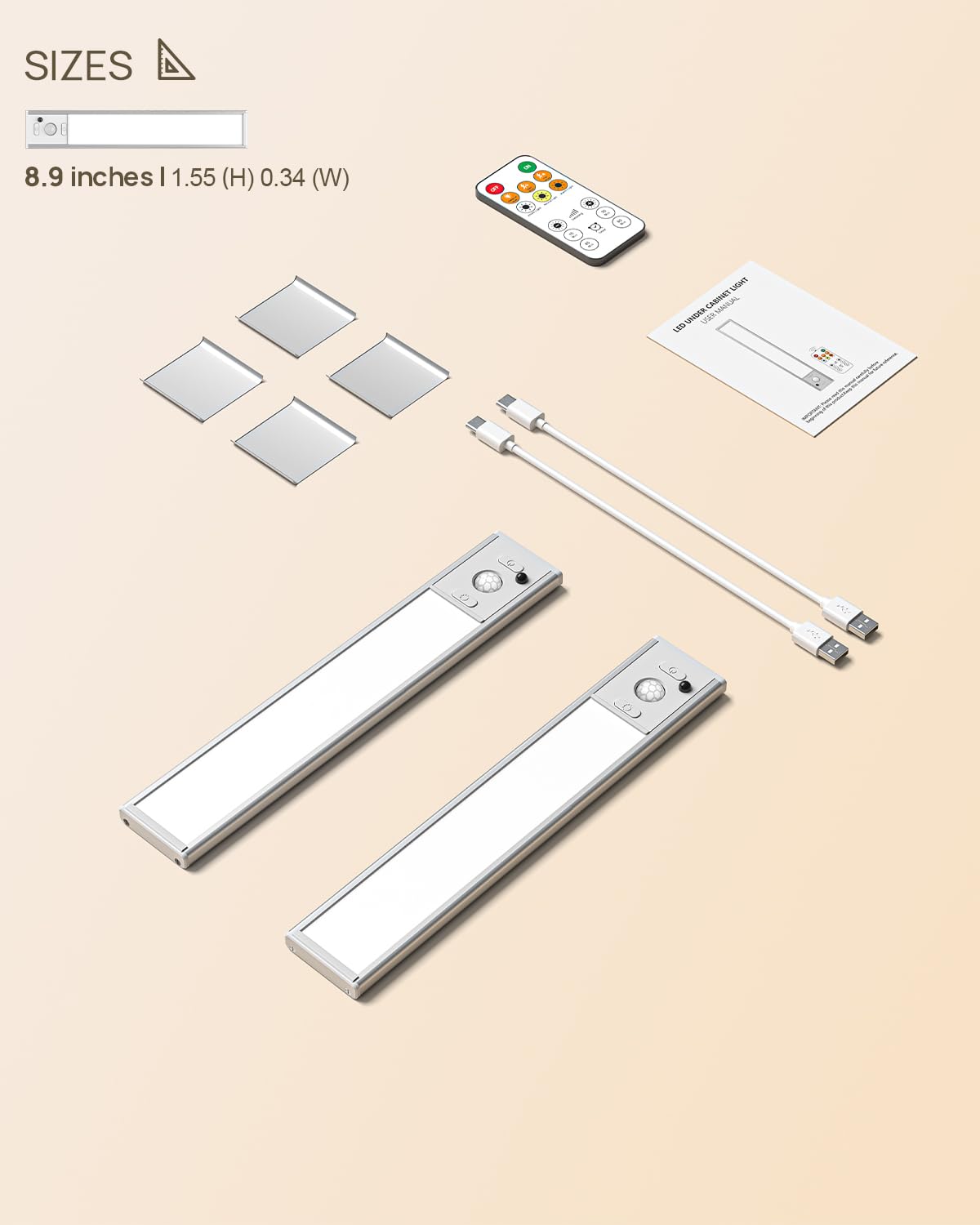 Unterschrankbeleuchtung mit Fernbedienung, wiederaufladbar über USB, LED-Bewegungsmelder-Licht für den Innenbereich