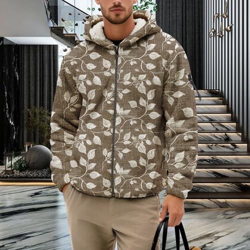 Mens Leopard Print Jackets Zip Up Camo Fleece Lined Winter Coats with Hood Fashion Casual Hoodies Outerwear Y2K4