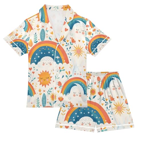 senya Rabbit The Moon Satin Summer Pajama Sets Silk Short Sleeve Button Down Sleepwear