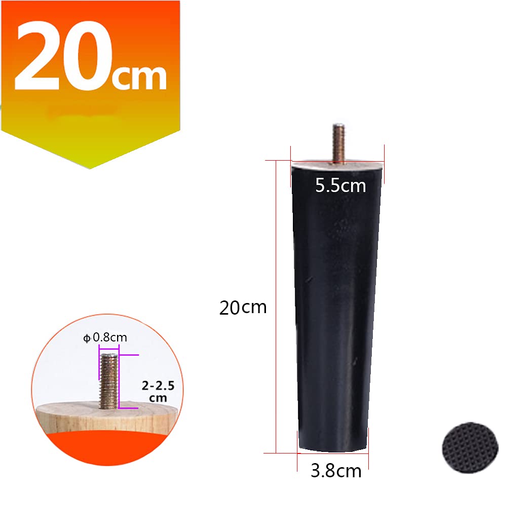 4 stuks houten tafelpoten massief hout conische vervangende meubelpoten meubelpoten voor slaapbank kast stoel bankpoten houten meubelpoten M10 draad, zwart (schuine kegel 20cm