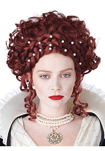 Perruque élisabéthaine rouge à boucles volumineuses style Tudor pour femme