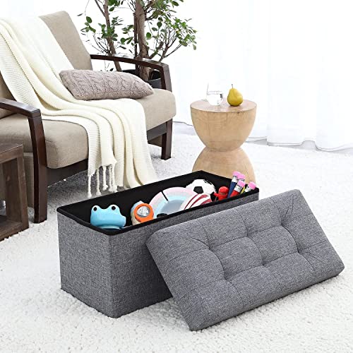 Image of Folding Storage Ottoman cube storage Sofa Bench Storge Organizer & Footrest stool for Bedroom, Living Room, Office Seat Sofa (Large (78 x 38 x 38 CM), Grey)