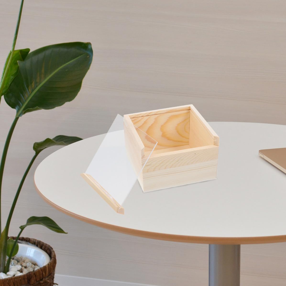 Balacoo Caja Organizadora de Madera y Acrílico Beige Diseño Transparente, Almacenamiento Multifuncional para Joyería y Papelería en Tocadores y Espacios Pequeños, Paquete de 2 Piezas