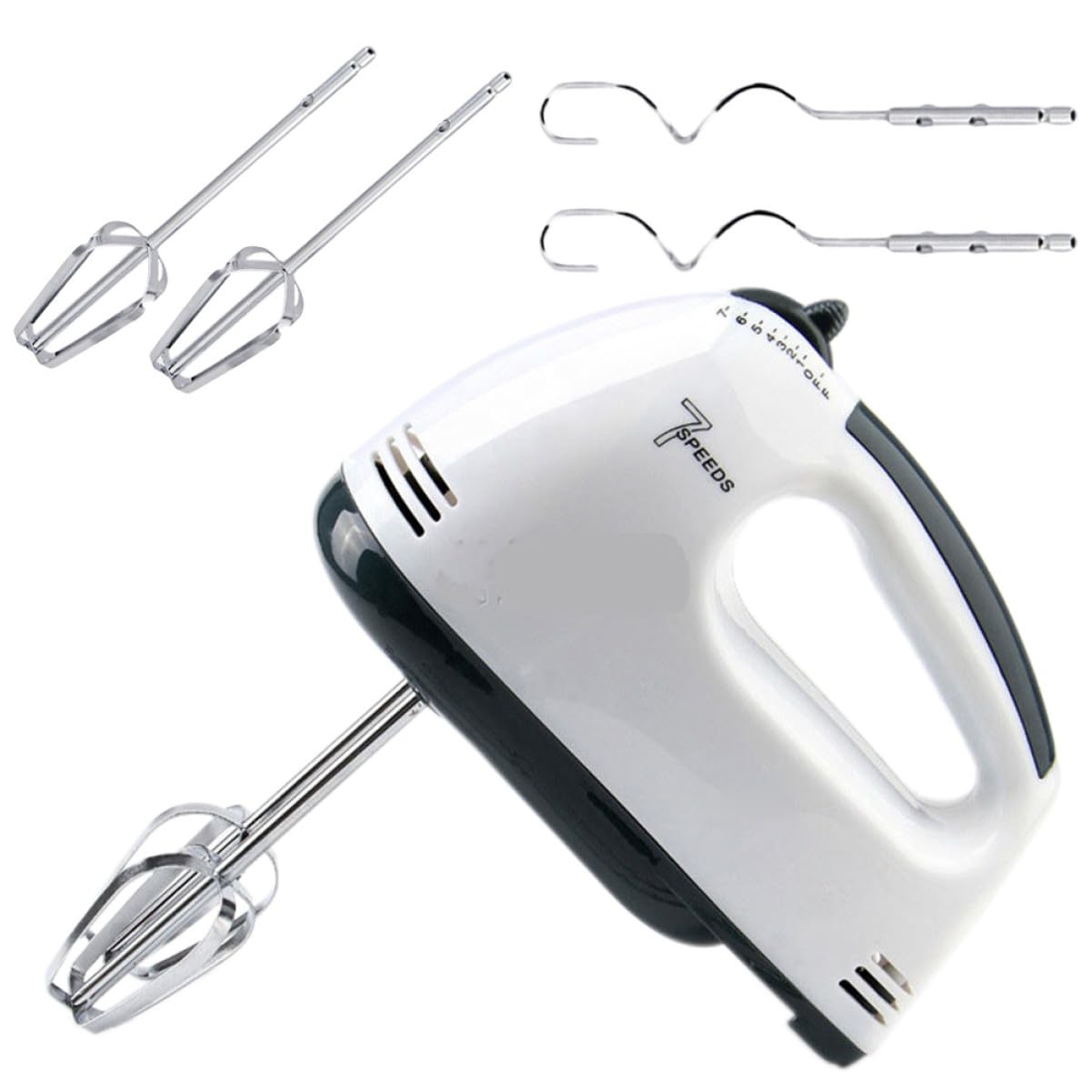 Mikikit Frusta Elettrica per Uova Bianca 7 Velocità, Miscelatore da Cucina in Plastica e Acciaio Inox, Strumento la Preparazione di Dolci in Casa