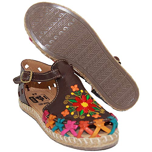 Women’s Floral Espadrille Huarache Sandals, Mexican Leather Huaraches2