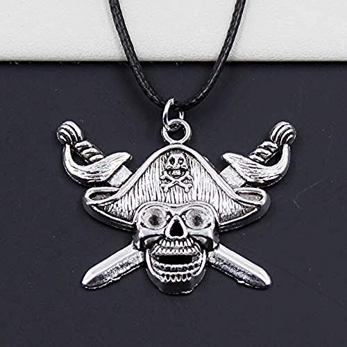 Preisvergleich Produktbild Halskette Schädel Piratenflagge Kreuz Schwerter Tibetisch Silber Anhänger Halskette Halsreif Charm Schwarz Leder Handgemachtes Geschenk