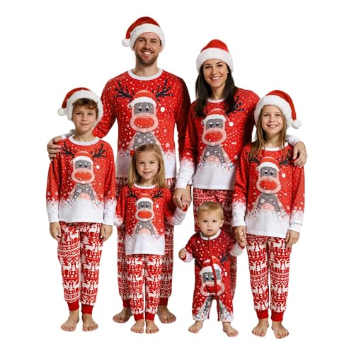 Puimentiua Pijama Navidad Familia, Conjunto de Pijamas Navideños Juego para Familia, Camiseta de Manga Larga, Pantalones Largos, Conjunto de Pijamas Navideños para Mamá,M