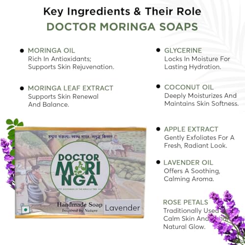 Image of Herbal Handmade Bathing Soap 100gm (4 Piece) | Lavendar Soap for Deep Cleansing | Removes Dirt & Impurities | No Mineral Oils | Suitable for All Skin Types