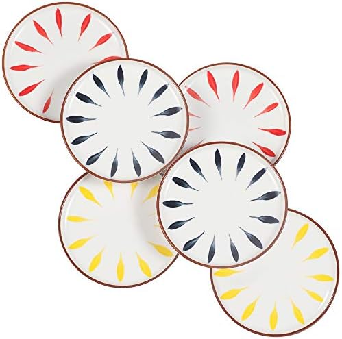 Aquiver 6'' Ceramic Dessert Plates - Color Painted Porcelain Appetizer Plates - Tea Party Small Serving Plates for Cake, Pie, Snacks, Ice Cream, Side Dish, Waffles - Set of 6 (3 Colors)