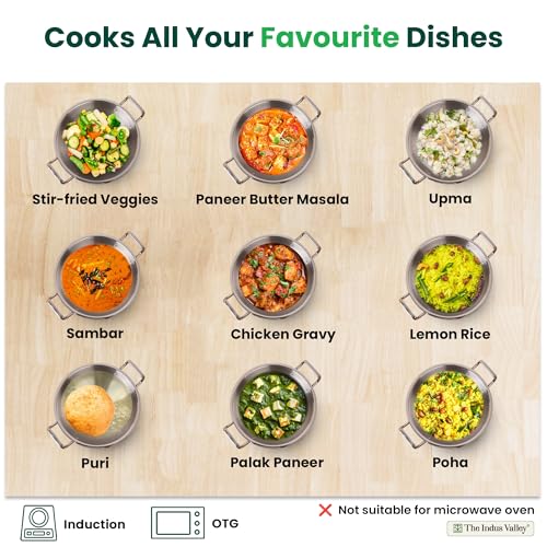 Image of The Indus Valley Triply Stainless Steel Deep Kadai /Kadhai 5 LTR with Stainless Steel Lid | 28 cm /11.02 inch, 2.29kg | Induction Friendly | Nonstick 3-Layer Body, 100% Pure & Toxin-Free