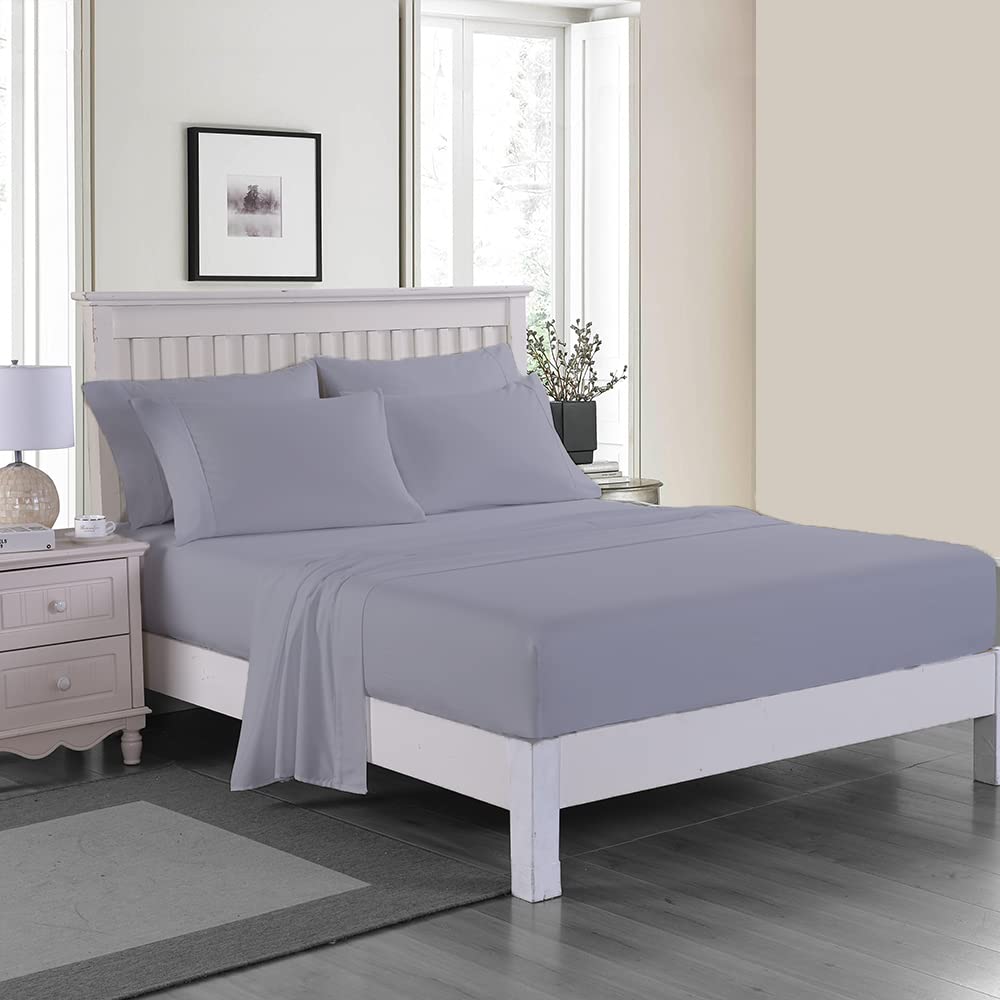 Fitted Bed Sheet 100% Egyptian Cotton 200 Thread Count Luxury Hotel Quality Fitted Sheet (Single, Silver)