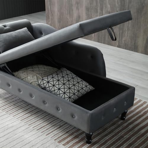 Sillón con chaise lounge terciopelo gris miniatura 3