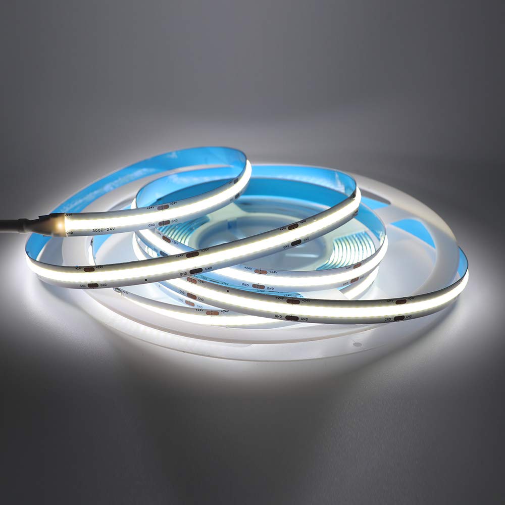 XUNATA COB LED Strip Lights, 5m/16.4ft Flexible Bendable COB Led Rope Lights DC 12V 320 LEDs/m Daylight White 6000K Non-Waterproof Tape Lights for TV Backlight, Living Room, Cabinet Lighting
