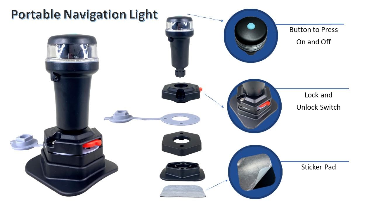YiTePeDo 6-Pack USB Rechargeable LED Boat Navigation Lights - Red, White, Green For Kayak, Canoe, Yacht