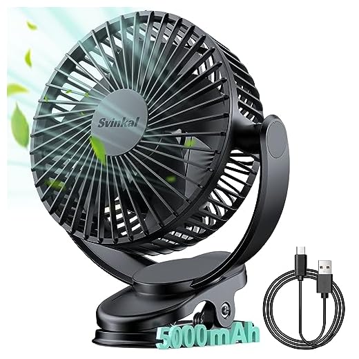 Svinkal USB Personal Clip on Fan 5000mAh Battery Operated 6in, Type C, 3 Speed, 720° adjustment, Small Portable Fan for Table, Bedroom, Desk, dormitory, Camping, Stroller, Golf Cart