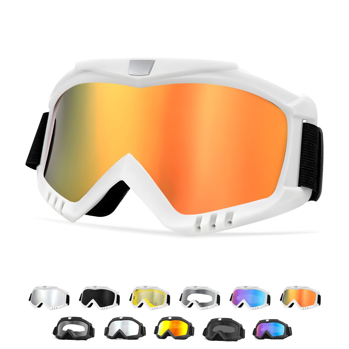 Yourkar Dirt Bike Goggle, UV Protection Windproof ATV Off-Road Goggles, Wide Vision Riding Motorcycle Goggle for Men Women (White+ Colorful &amp; Yellow)
