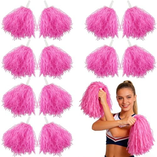 Hslife 12 Pcs Cheerleading Pom Poms Cheer Pompoms Bulk with Metallic Foil Handle Lightweight for Cheerleading Sports Games Party Dance Costume Accessories (Pink)