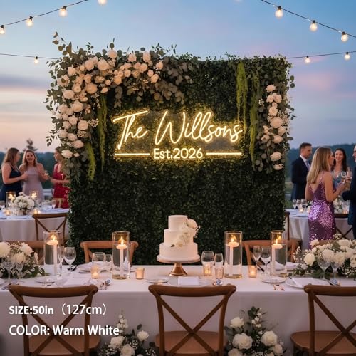 Image of Custom Neon Sign for Wedding, Personalized LED Neon Lights Name Sign, Dimmable Wall Decor for Wedding Reception, Party, Anniversary, Bedroom, Home Decor